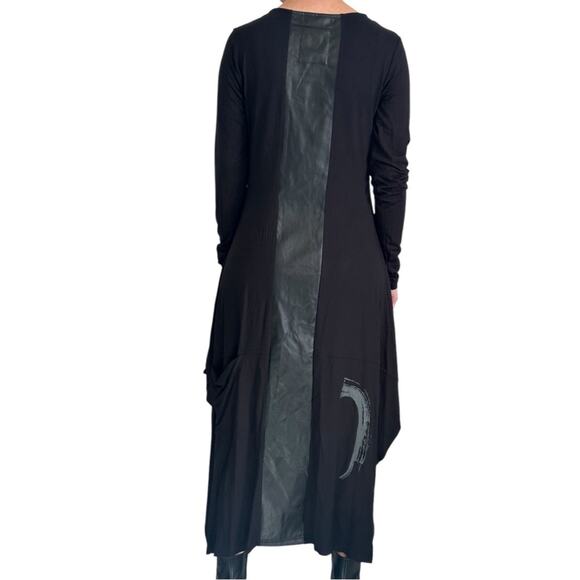 NÖR Denmark Midi Dress size US 2 Black Jersey Full Zip-up Faux Leather Panels - Picture 3 of 16